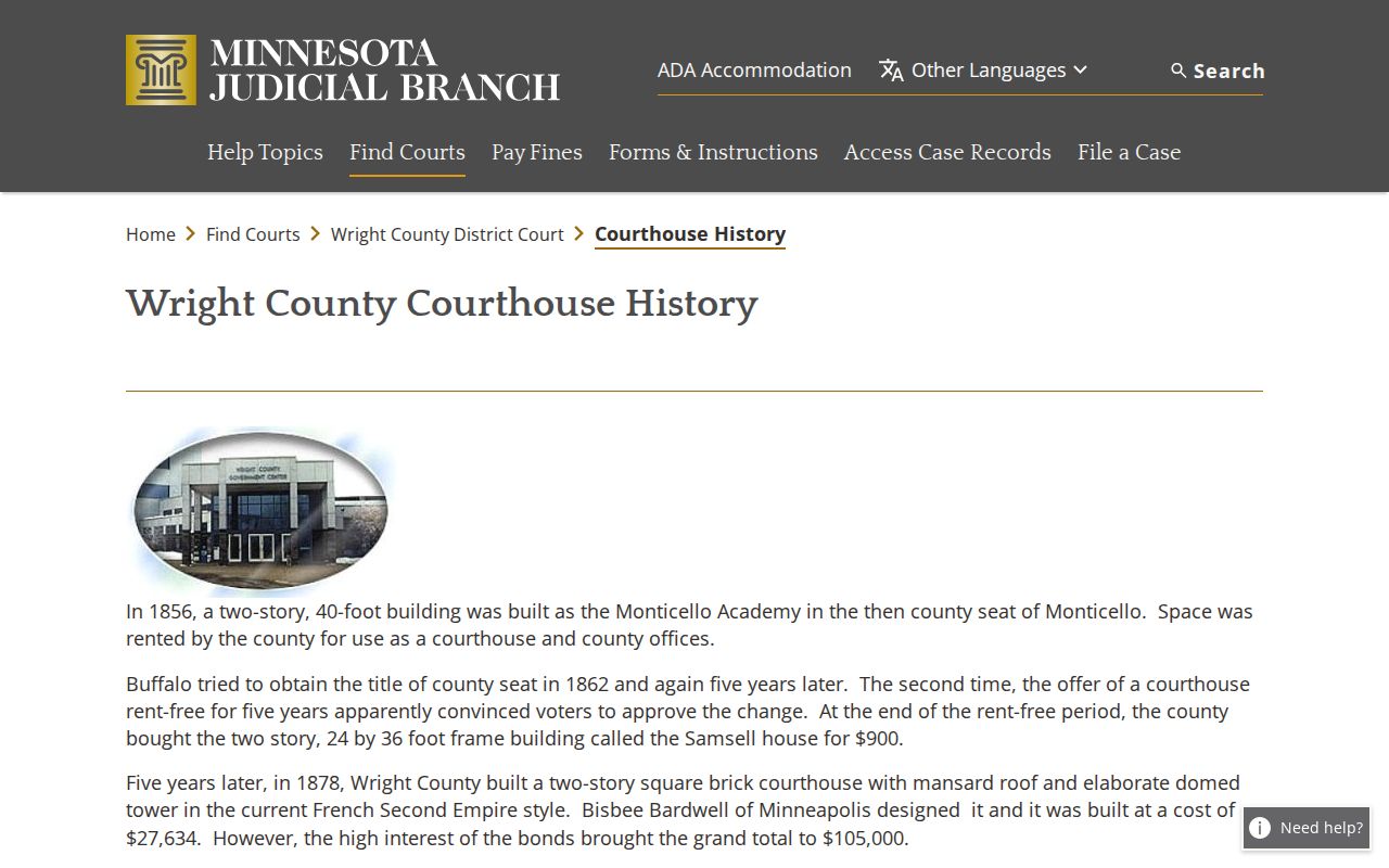 Buffalo court docket history from the Wright County courthouse history