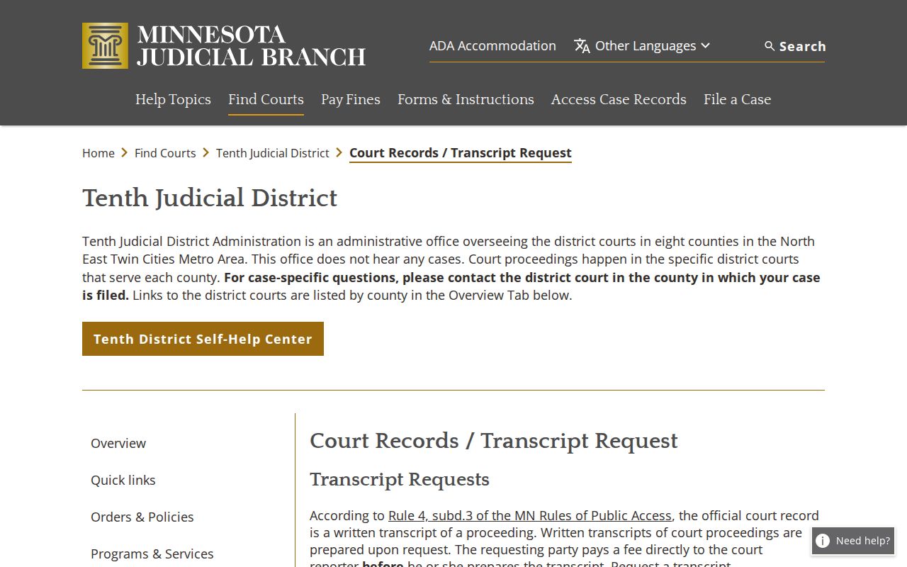 Wright County court records request and transcript information