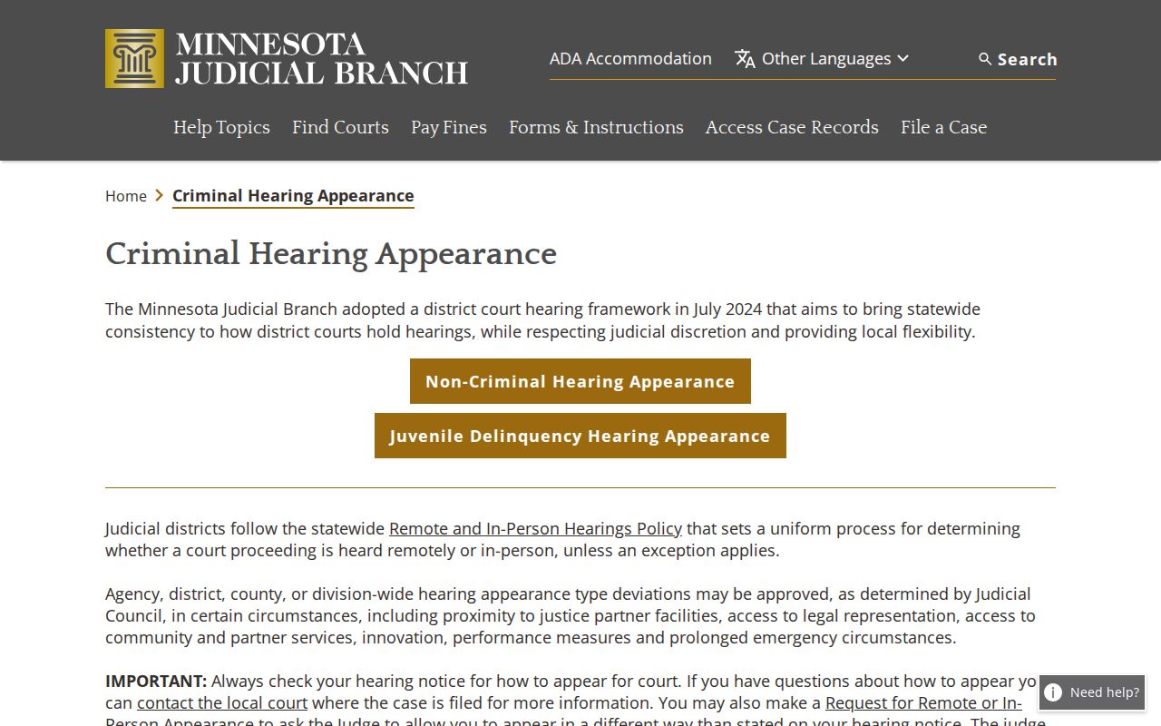 Wright County criminal docket hearing appearance guidance