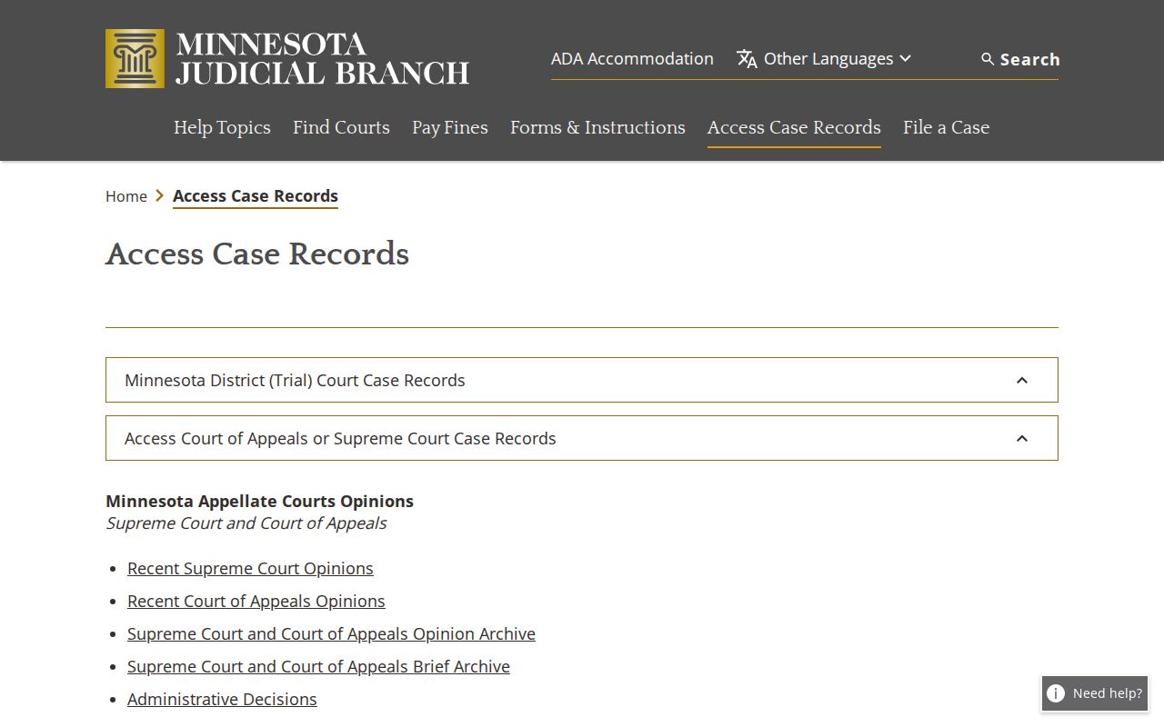 Wright County court docket access through Minnesota case records