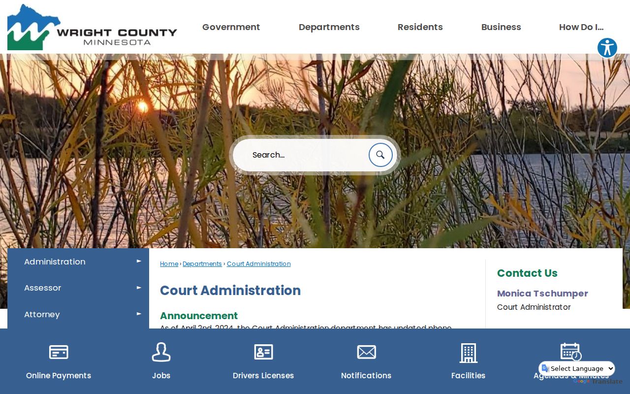 Wright County court docket Court Administration information